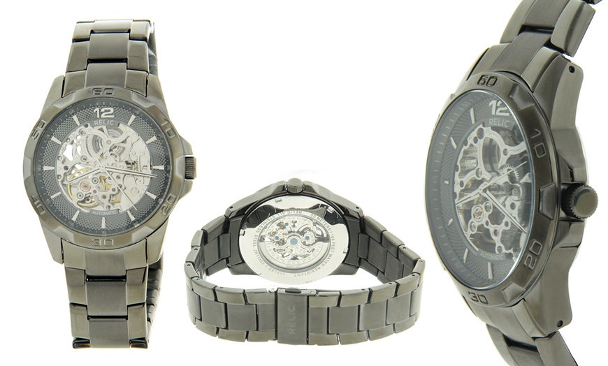 Relic men's stainless hot sale steel automatic skeleton watch