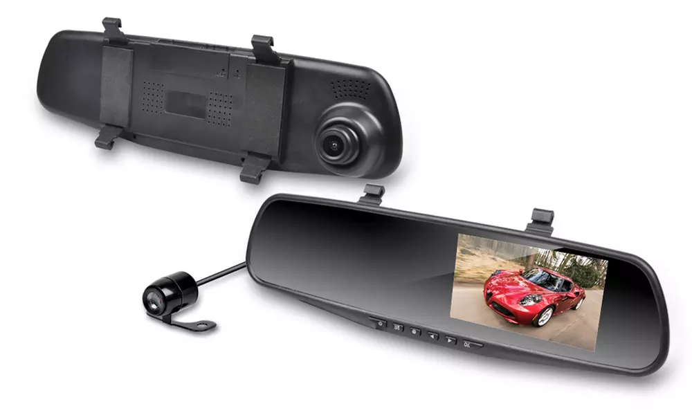 Apachie Asoom Dual Lens Mirror Dash Camera with Optional 16GB MicroSD Card - Primary Image