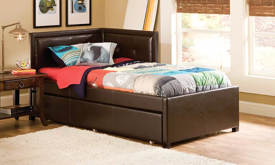 Frankfort Corner Trundle Bed in White or Brown - Primary Image