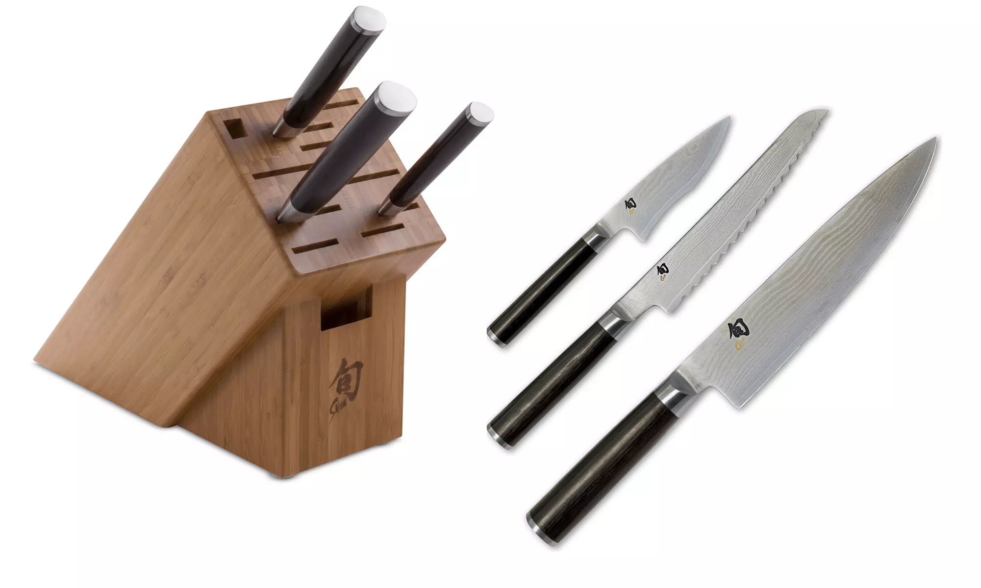 Shun Japanese Damascus Style Set of 3 Knives with Block - Primary Image