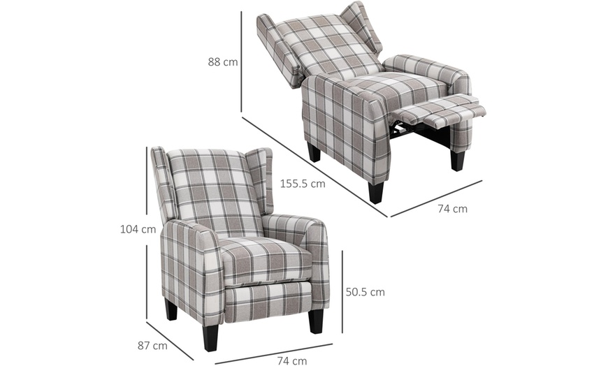 Image 19: Homcom Plaid Recliner Armchair