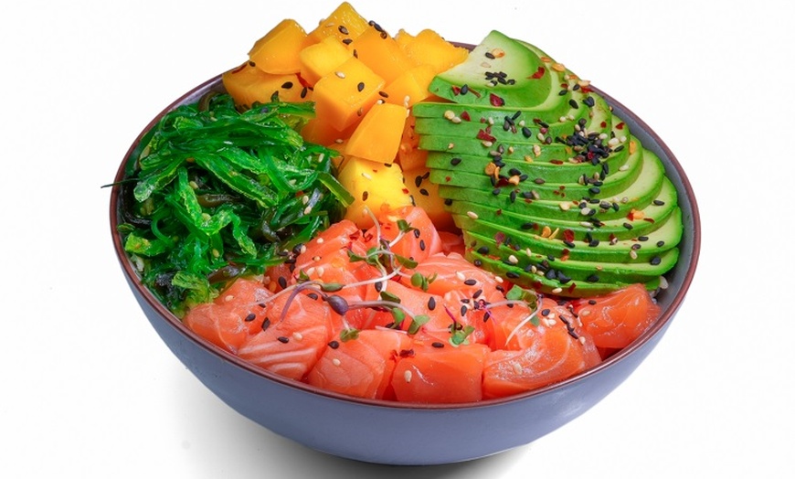 Image 2: Medium Signature Poke Bowl with Optional Lentil Soup & Detox Smoothie