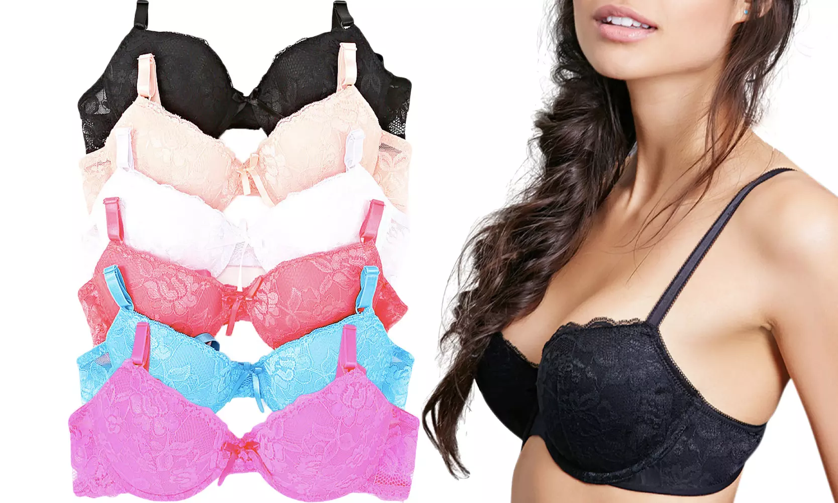 6-Pack of Floral Lace Padded Underwire Bras - Primary Image