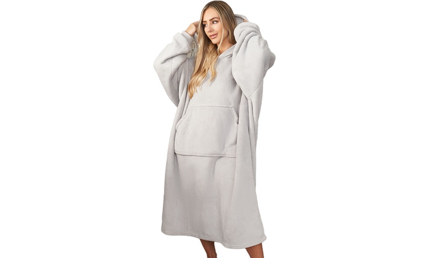 Image 3: Extra Long Oversized Sherpa Hoodie Blanket