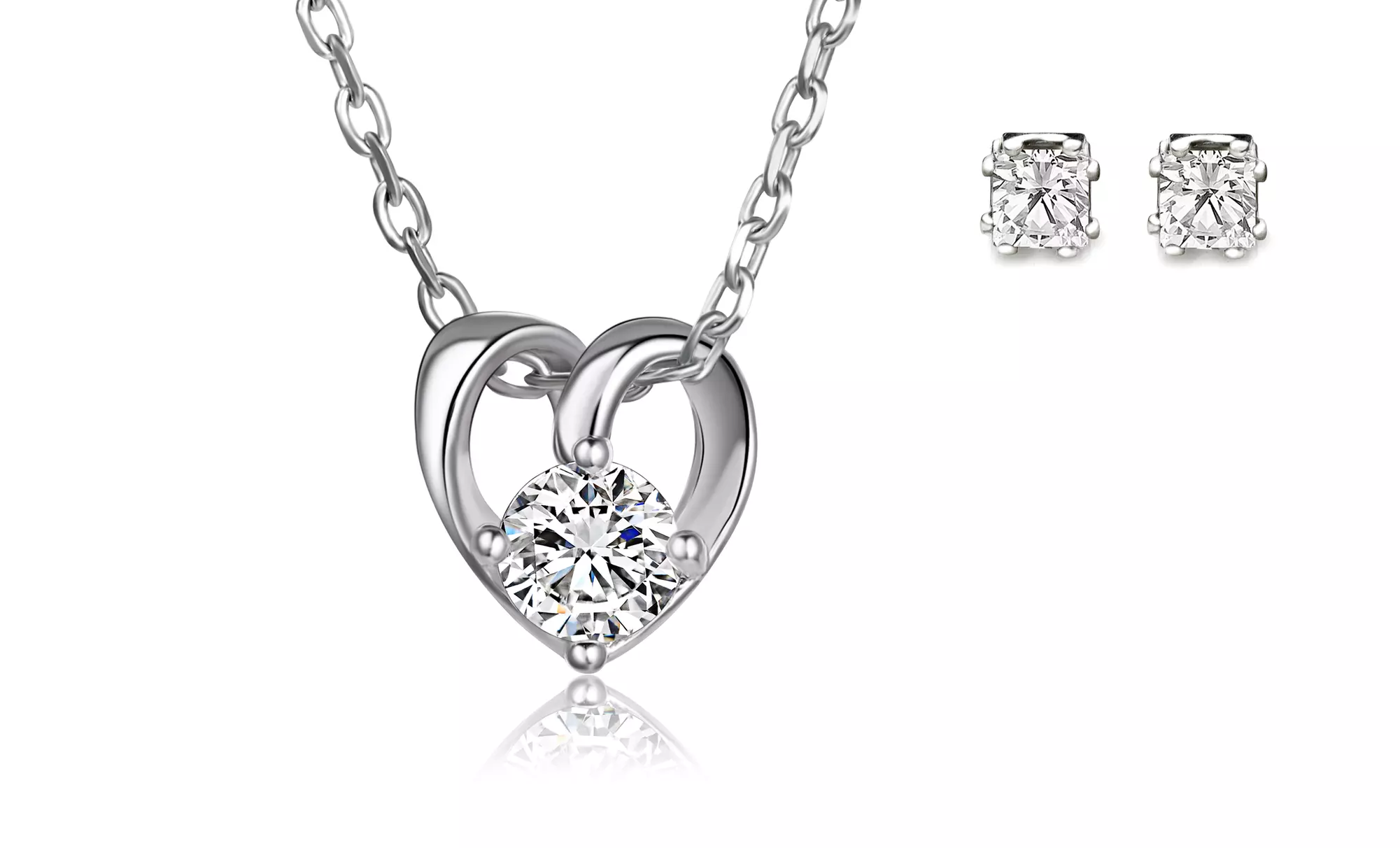 2 CTTW Swarovski Elements Open Heart Pendant with Free Gift of 2 CTTW Swarovski Elements Stud Earrings - Primary Image