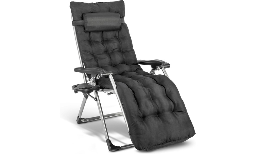 Image 2: Reclining Zero Gravity Chair With Cushion and Armrest