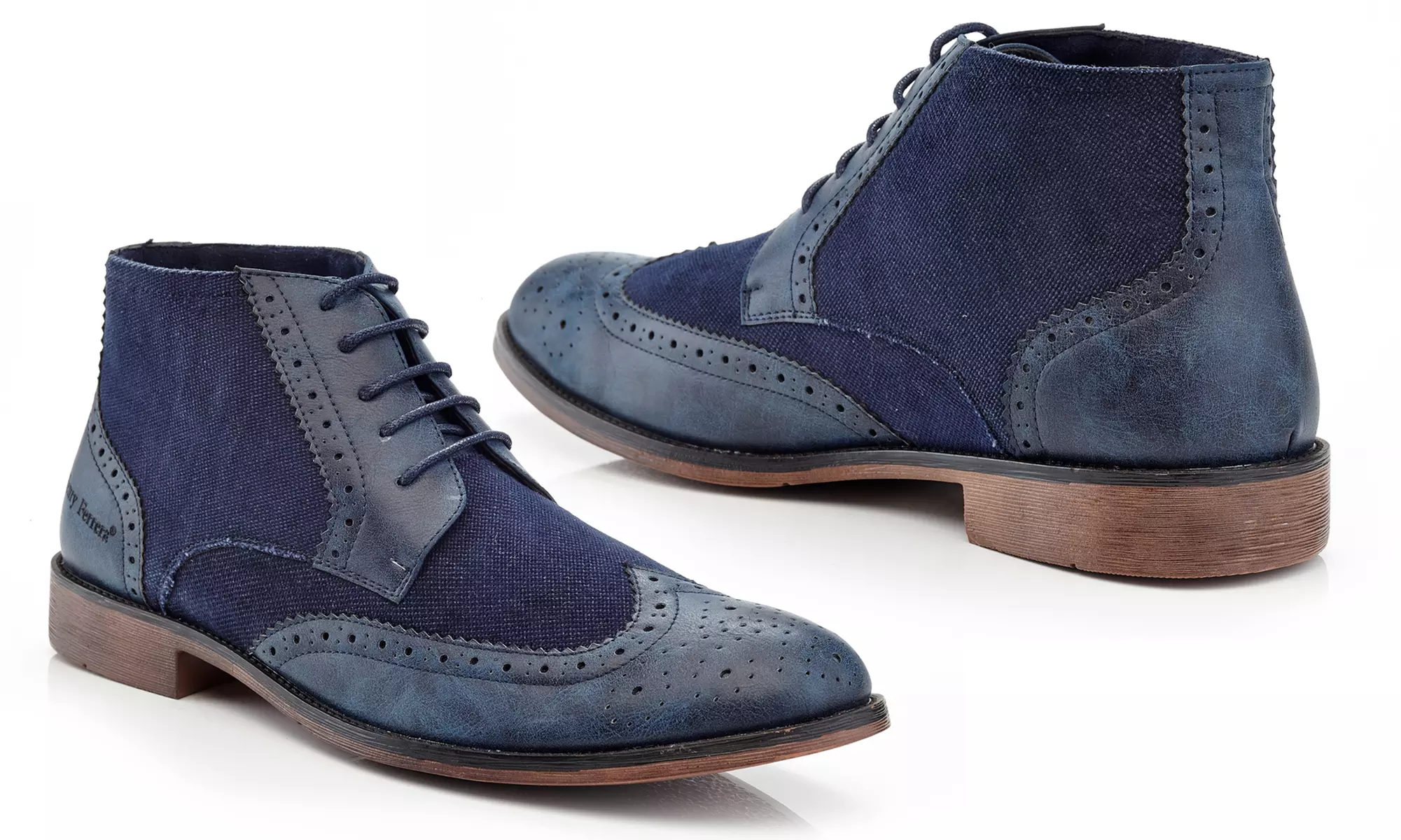 Henry Ferrera Men's Lace Denim Wing Tip Oxford Boots - Second Medium