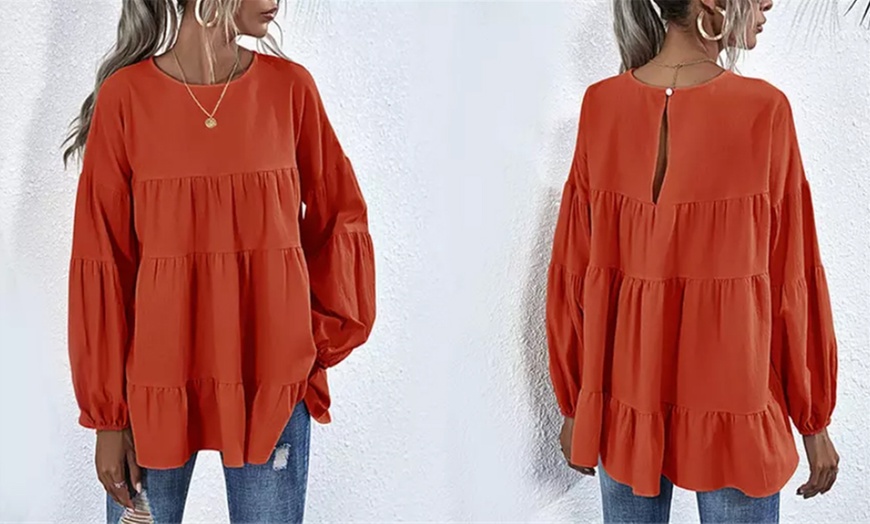 Image 7: Oversized Tiered Long-Sleeve Top