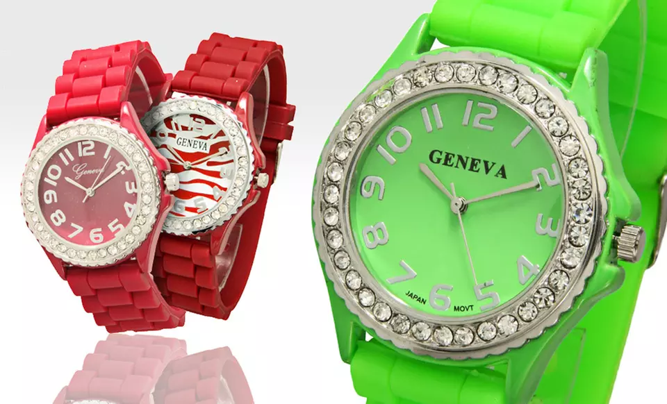 $7.99 for a Geneva Women's Crystal-Embellished Watch ($19.99 List Price). 13 Options Available. Free Returns. - Primary Image