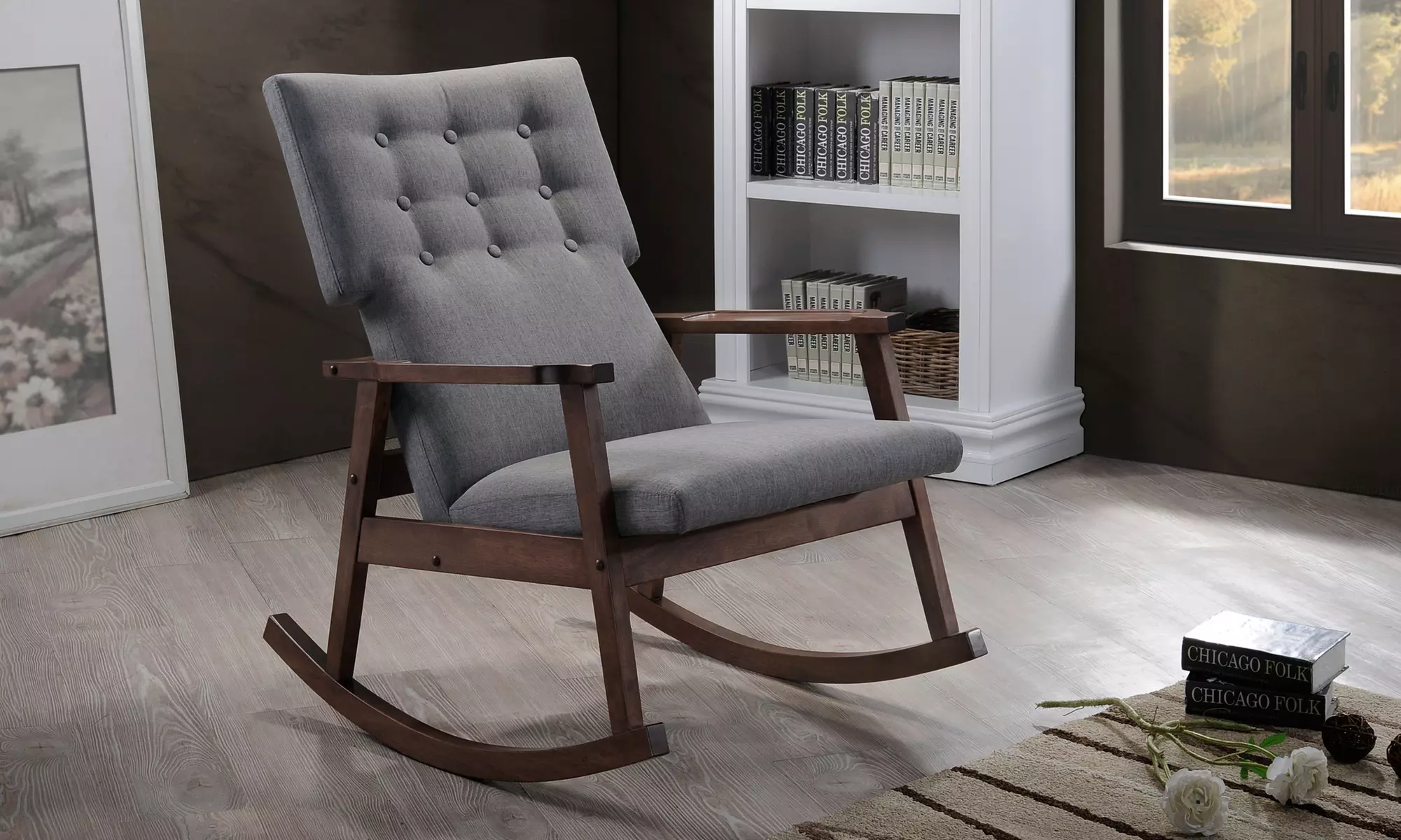 Agatha Midcentury Modern Fabric Upholstered Button-Tufted Rocking Chair - Second Medium