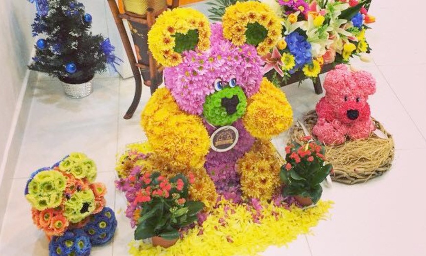 Image 1: Bear-Shaped Flower Arrangement