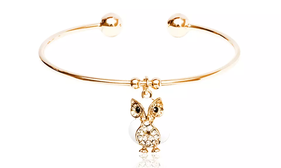 18K Gold Plated Owl Charm Cuff with Swarovski Elements - Second Medium