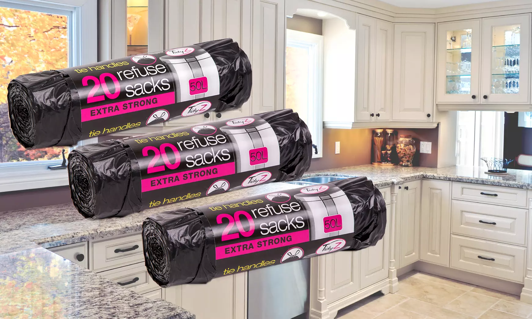 One-Year Supply: 200 Extra Strong Large Refuse Sacks With Tie Handle and 50L Capacity for £9.98 (67% Off) - Primary Image