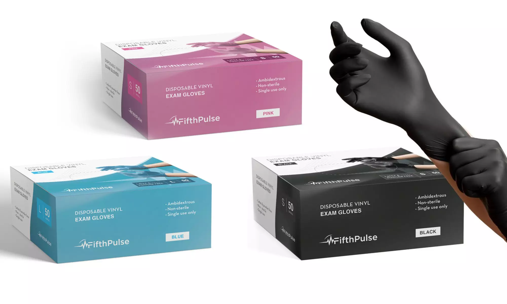 Fifth Pulse Vinyl Exam Latex Free & Powder Free Gloves - Box of 50 Gloves