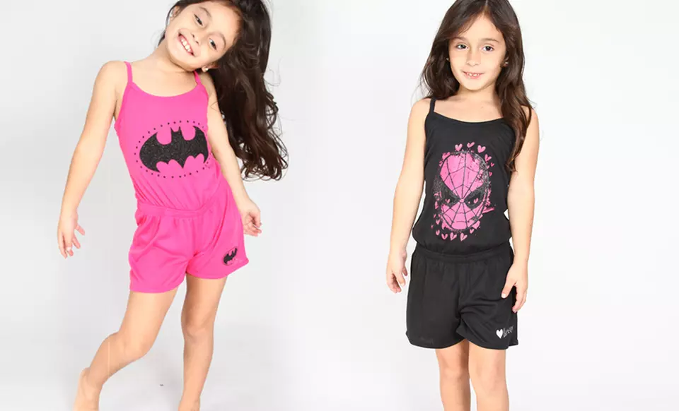 Girls' Batgirl or Spider-Man Romper Pajamas. Free Returns. - Primary Image