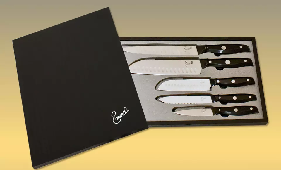 $24.99 for Emeril 5-Piece Stainless Steel Knife Set in Wooden Box ($79.99 List Price). Free Shipping and Returns. - Primary Image