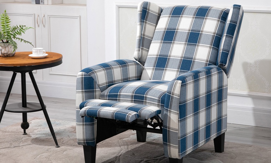 Image 3: Homcom Plaid Recliner Armchair