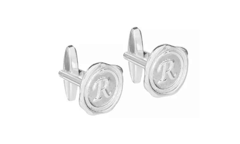 Wax Seal Initial Cufflinks in Sterling Silver from NameJewelrySpot.com - Second Medium