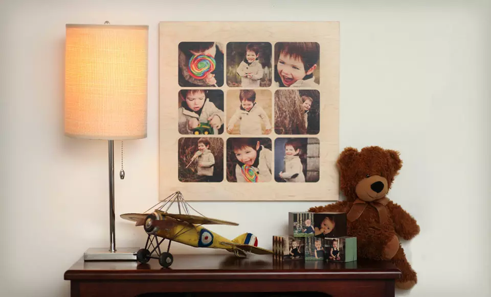 16"x16" or 20"x20" Custom Wood Photo Collage Board from PhotoBarn (Up to 64% Off). Free Shipping. - Primary Image