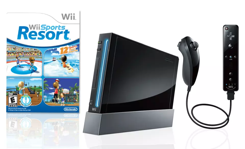 Black Nintendo Wii System with Wii Sports Resort Game (Manufacturer Refurbished). Free Shipping and Returns. - Primary Image