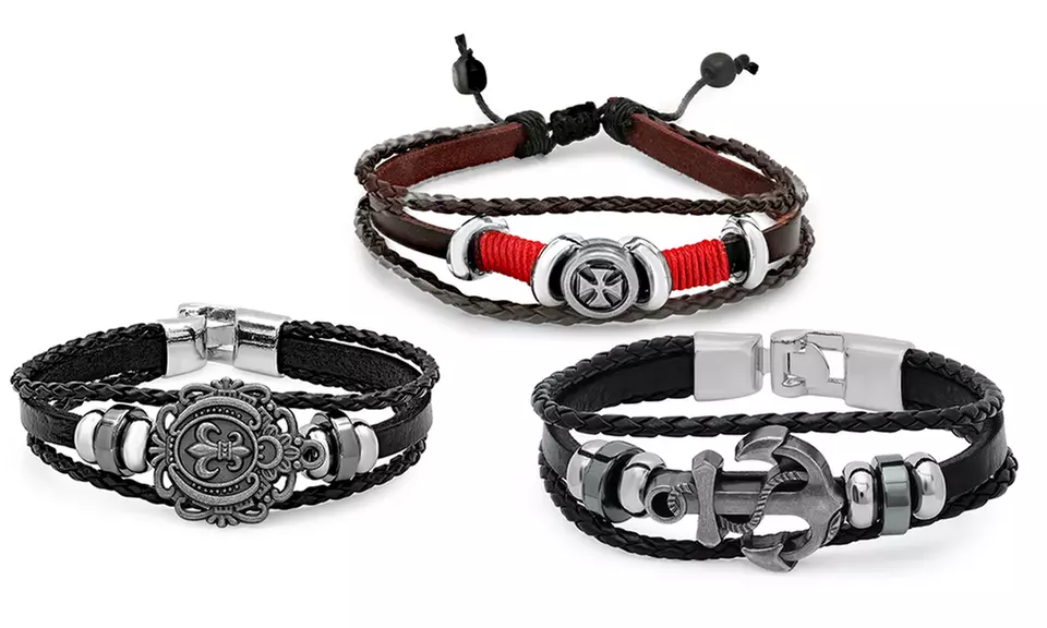 Men's Leather Bracelets with Metal Accents - Primary Image
