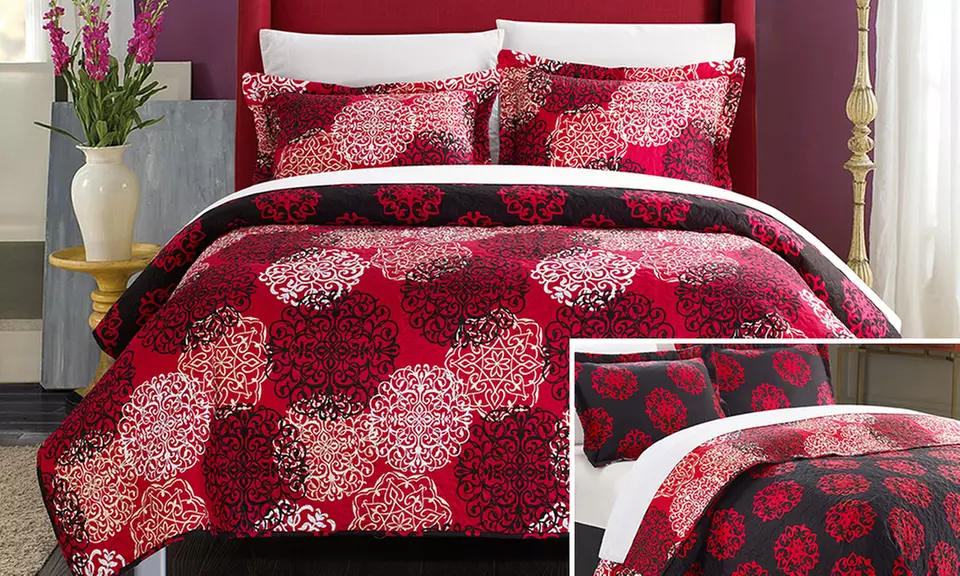 Kimberly Reversible Ornamental Printed Quilt Set (2- or 3-Piece) - Second Medium