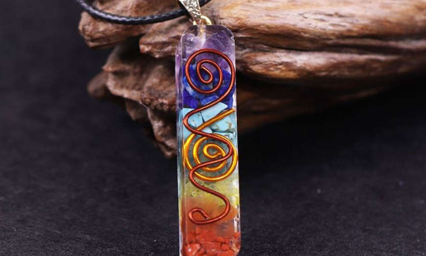 Image 2: Energy Generator Necklace with Seven Chakra Crystal Pendant