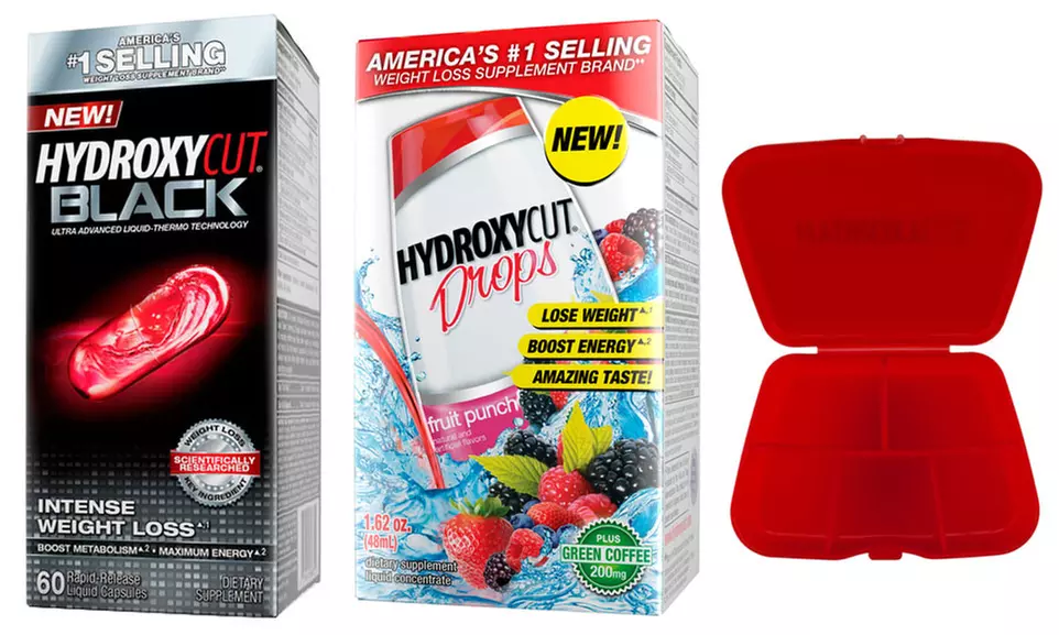 Hydroxycut Black, Hydroxycut Drops, and Pill Box - Primary Image
