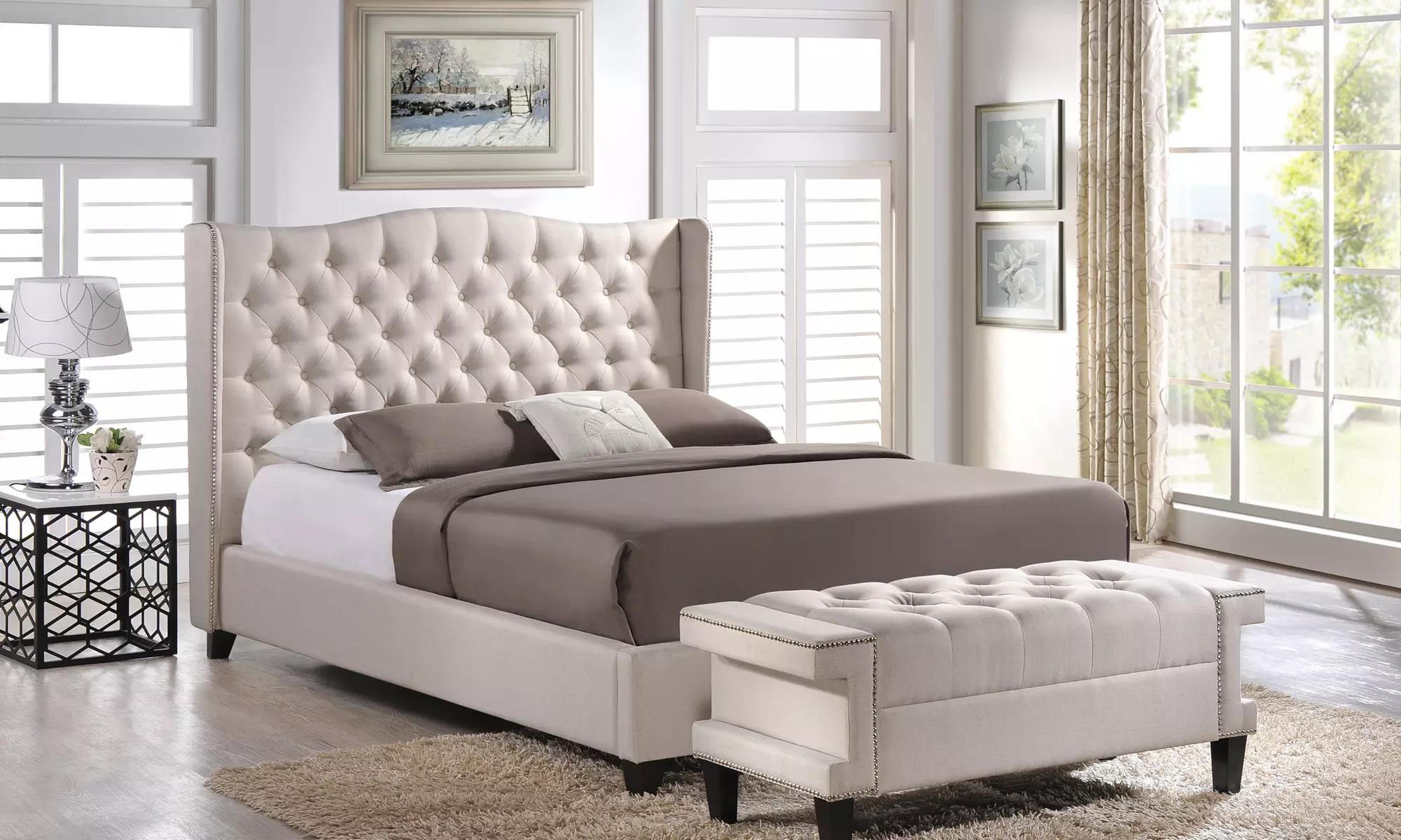 Tufted Upholstered Wingback Platform Bed - Primary Image