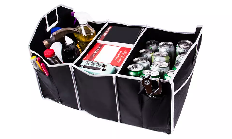 Foldable 3-Compartment Car Trunk Organizer - Primary Image