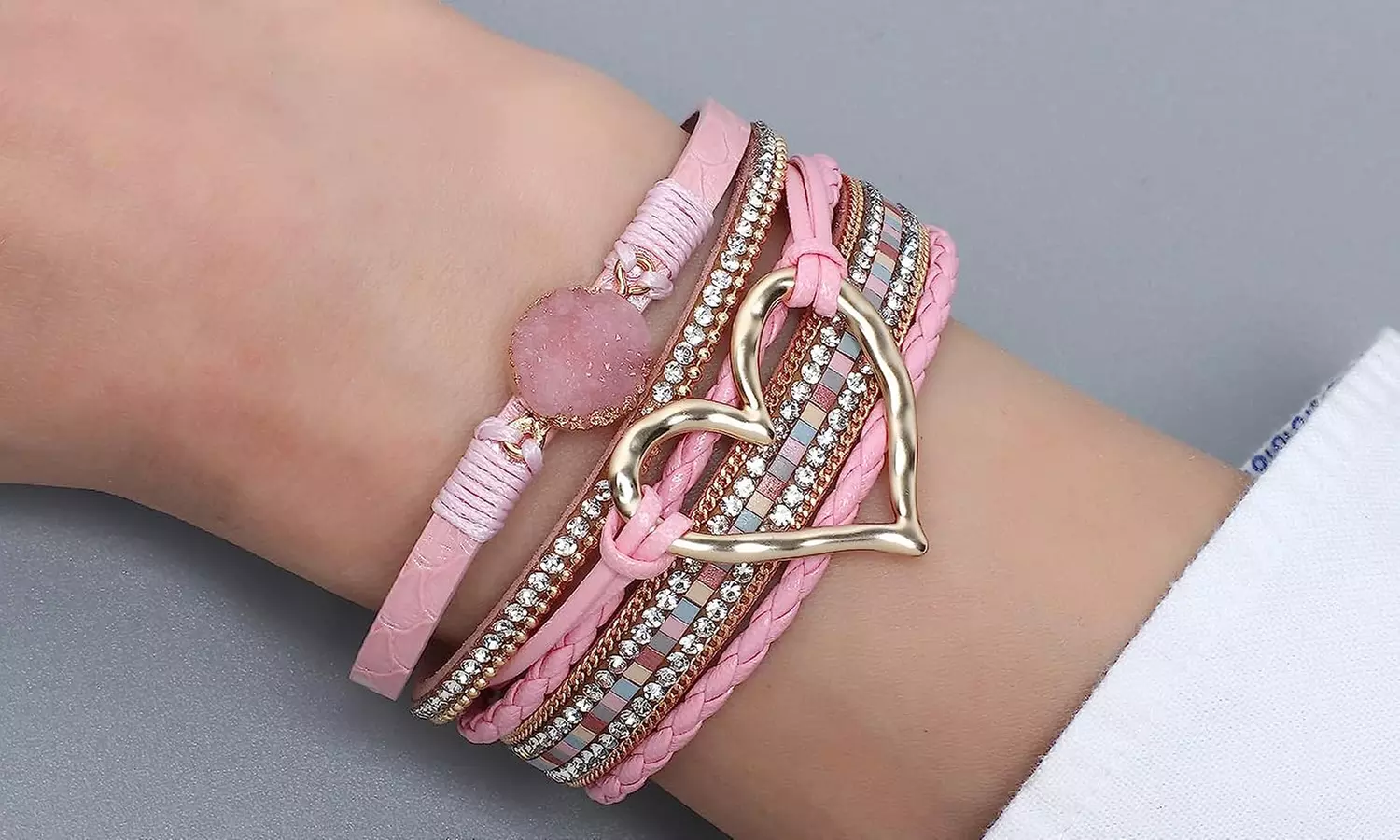 One or Two Heart-Pendant Wrap Bracelets