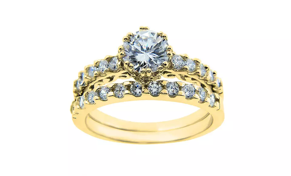 14-Karat Gold-Plated Two-Piece Cubic Zirconia Rings - Second Medium