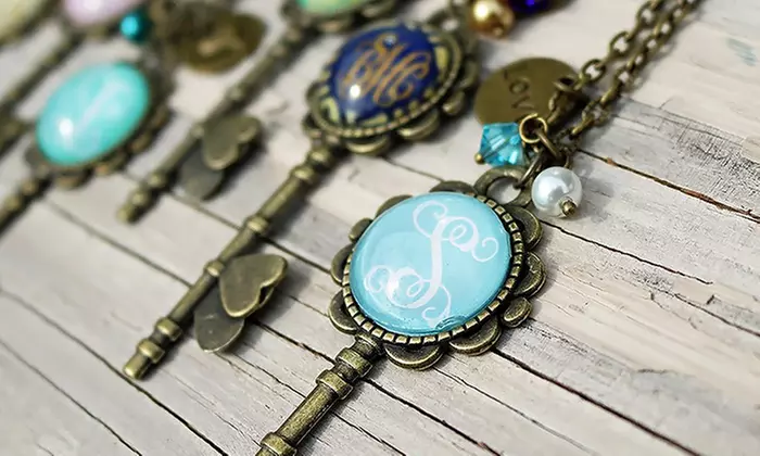 One or Two Monogrammed Skeleton-Key Necklaces from VioletFox (Up to 75% Off) - Primary Image