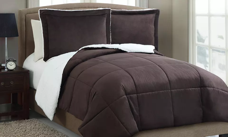 Micromink and Sherpa Reversible Comforter Set (2- or 3-Piece) - Primary Image