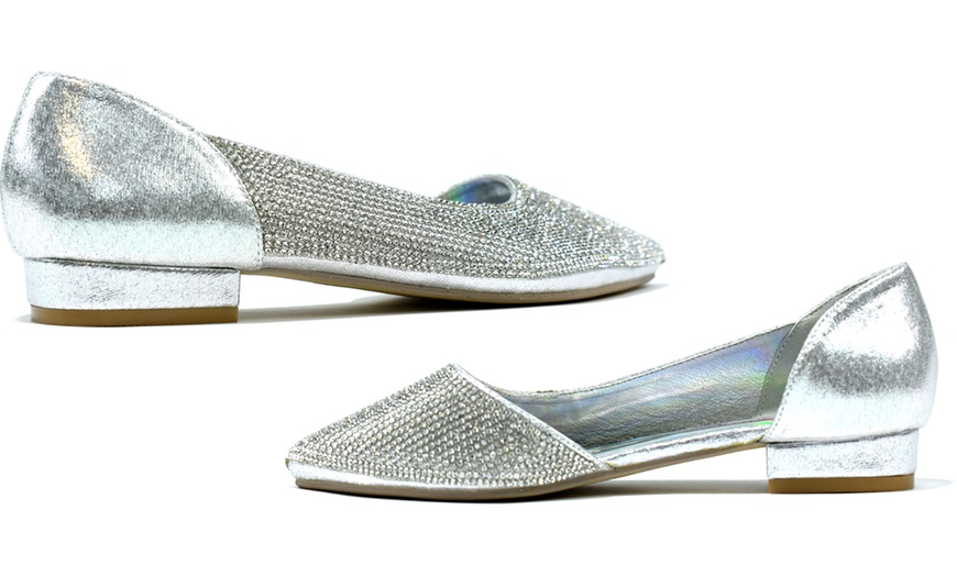 Image 5: Women's Slip-On Round Toe Crystal Diamante Shoes