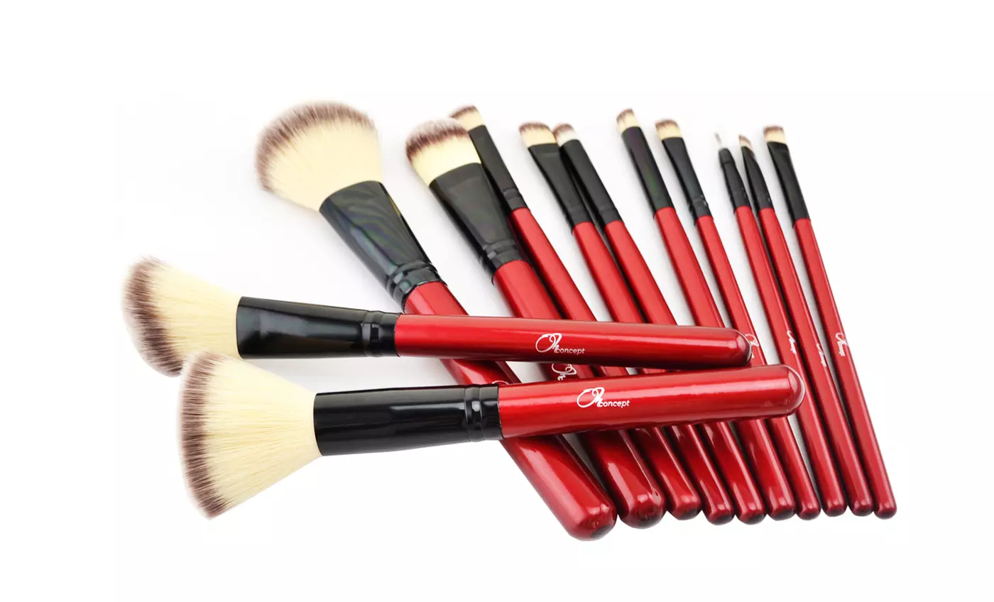 12-Piece Makeup Brush Set in a Red Crocodile Embossed Bag - Second Medium