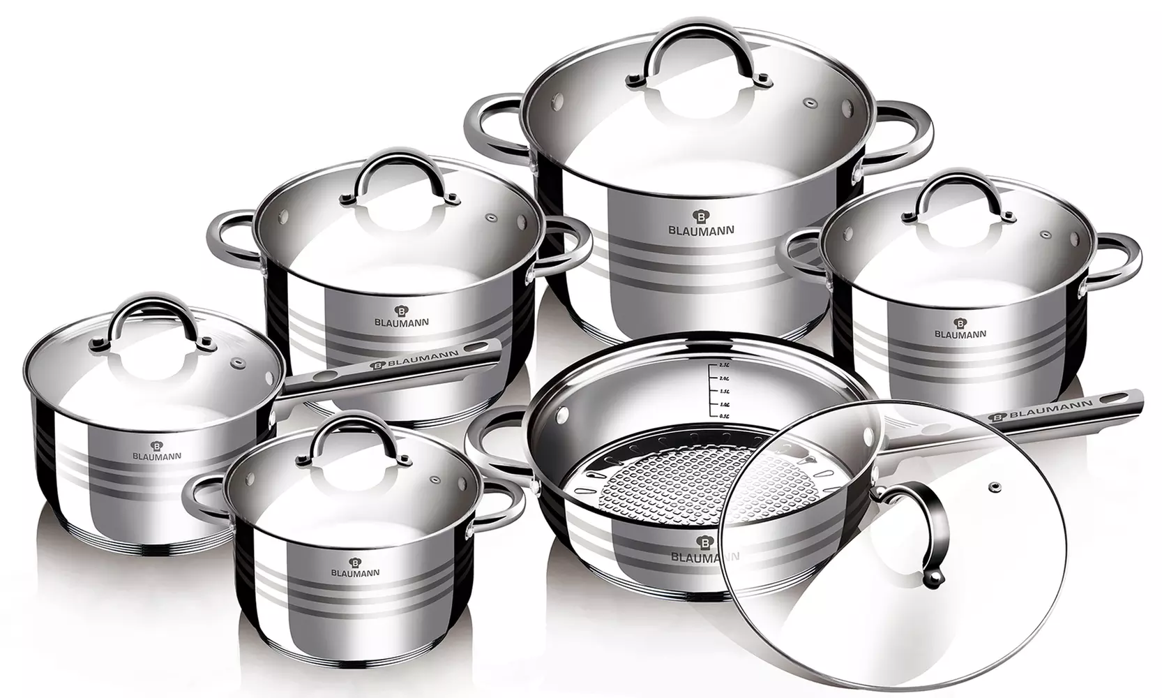 Blaumann 12-tlg Edelstahl Topfset Jumbo Gourmet Line hochglänzend mit innerer Messskala - Primary Image