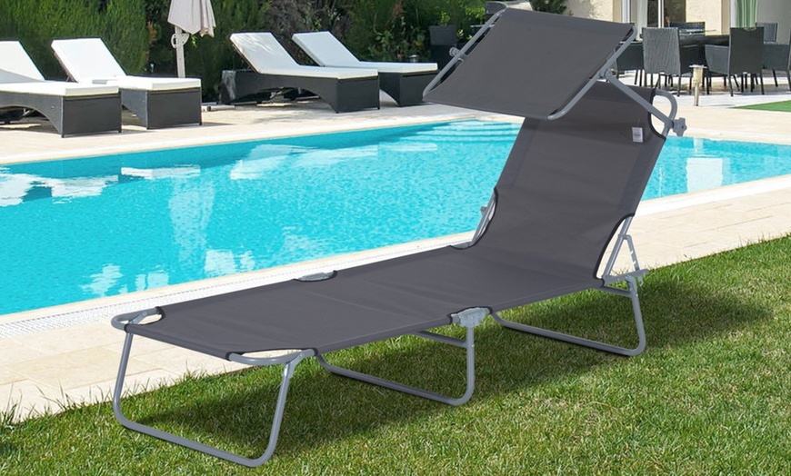 Image 2: Outsunny Reclining Sun Lounger with Sunshade