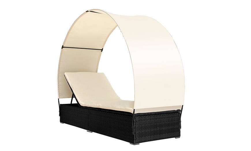 Image 6: Poly-Rattan Sun Lounger + Canopy