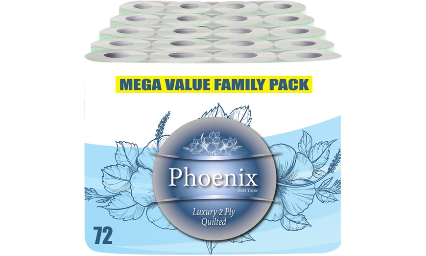 Image 1: 72 Rolls of Phoenix Quilted Two-Ply Soft White Toilet Paper


