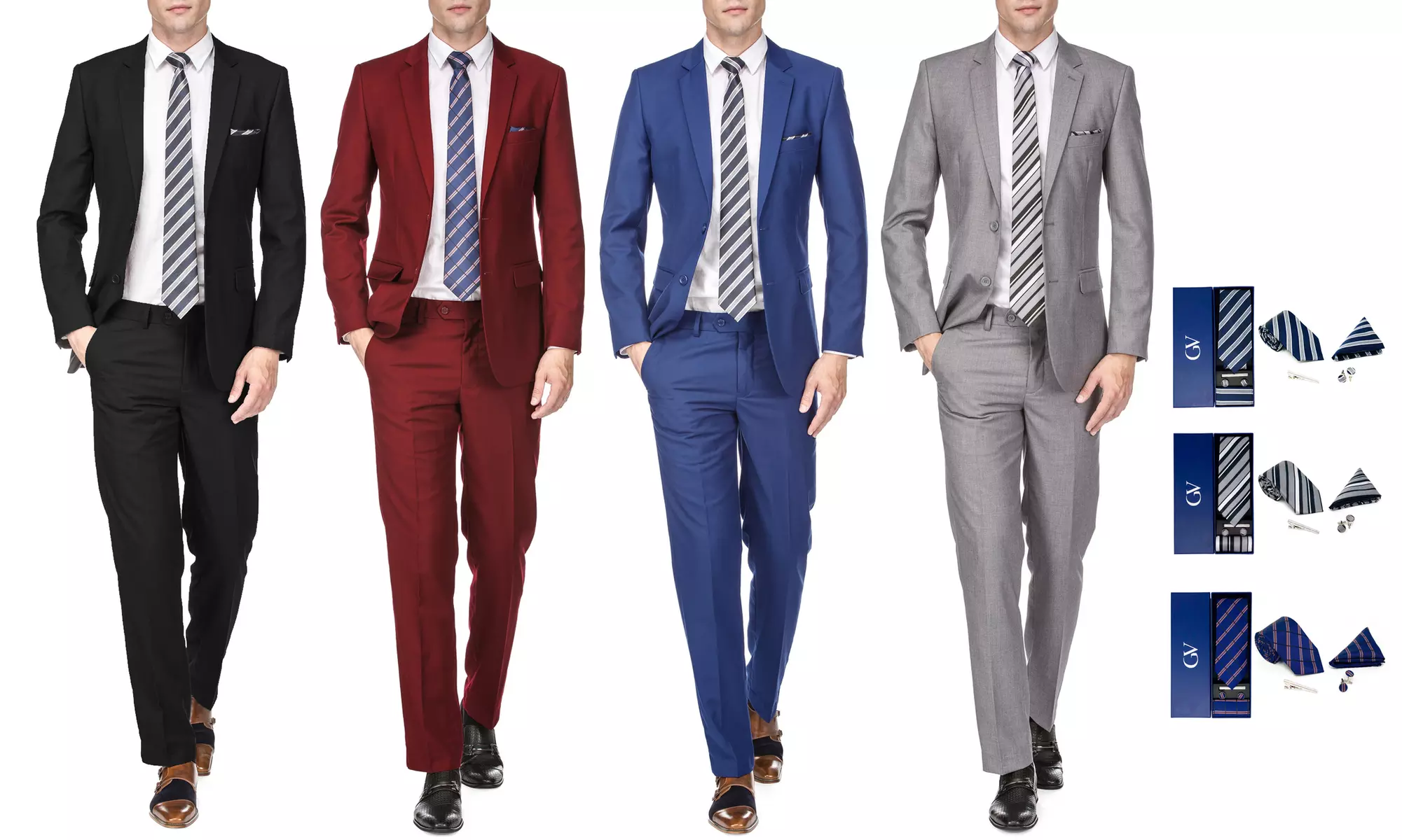 Braveman Men's 2-Piece Slim-Fit Suits with Gift Tie Set - Primary Image