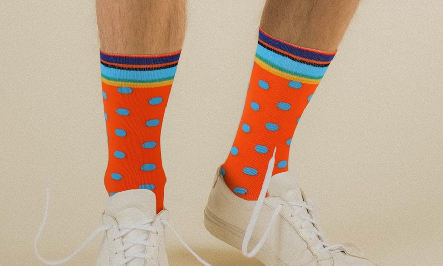 Image 4: Up to Four Pairs of Men's Geo Pattern Colourful Cotton Socks