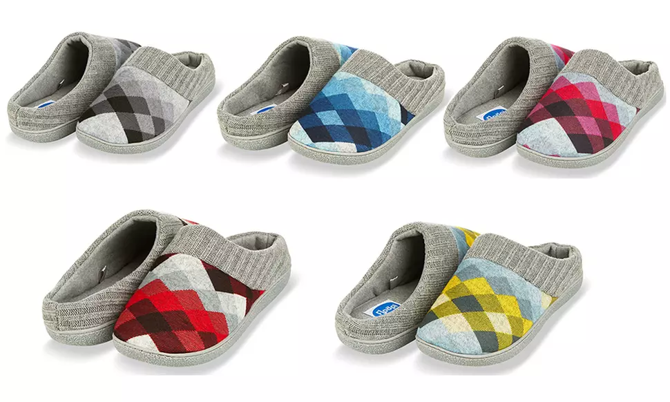 Floopi Women's Terry-Lined Hand-Knit Collar Slippers with Memory Foam - Primary Image