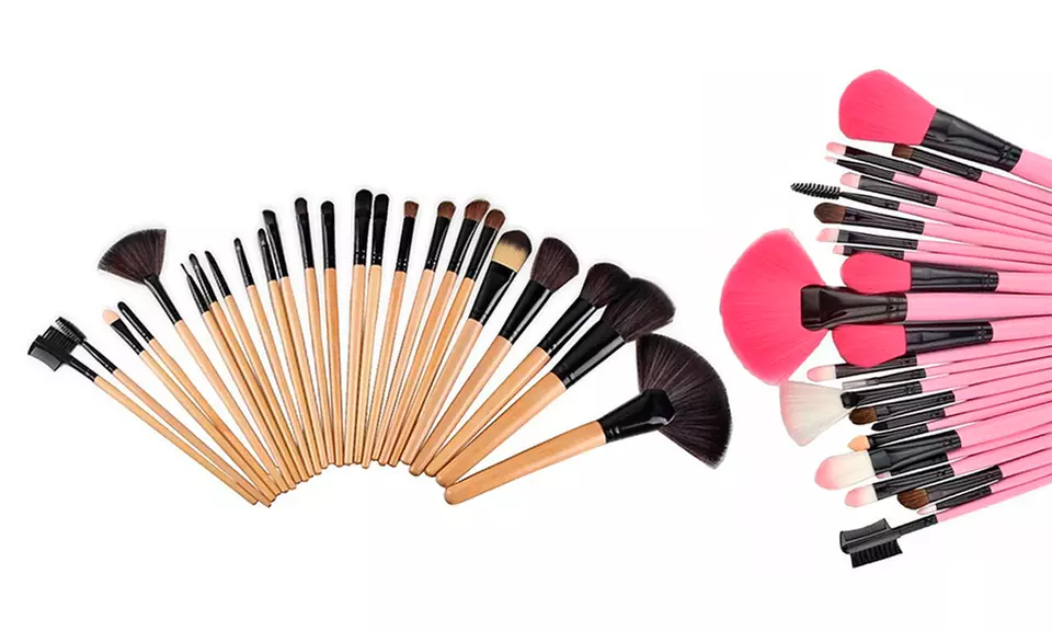 Makeup Brush Kit in Creme or Pink with Vegan-Leather Case (24 Piece) - Primary Image