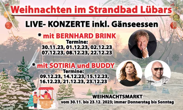 2 Tickets für Bernhard Brink oder Sotiria und Buddy inkl. Gänsebraten & Konzerten ab 30.11. im Strandbad Lübars - Primary Image