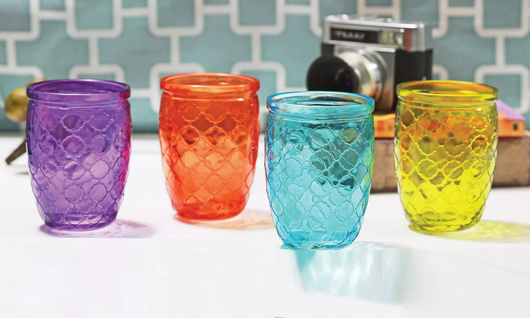 Set of 4 Embossed Drinking Glasses - Primary Image