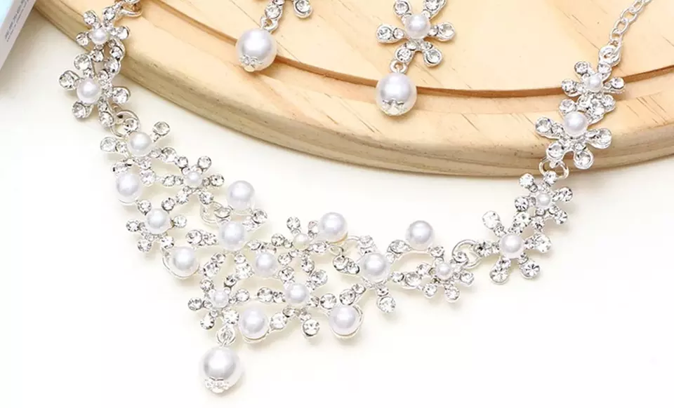 One Rhinestone and Pearl Necklace and Earring Set from Novadab (Up to 83% Off) - Primary Image