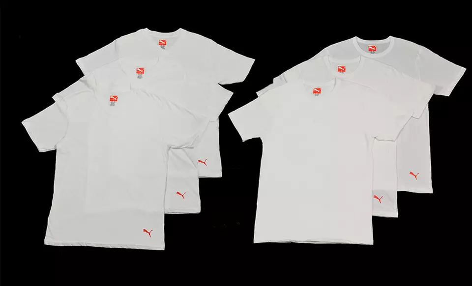 Three-Pack of Puma Men's V-Neck or Crew-Neck Undershirts. Multiple Options Available. Free Returns. - Primary Image