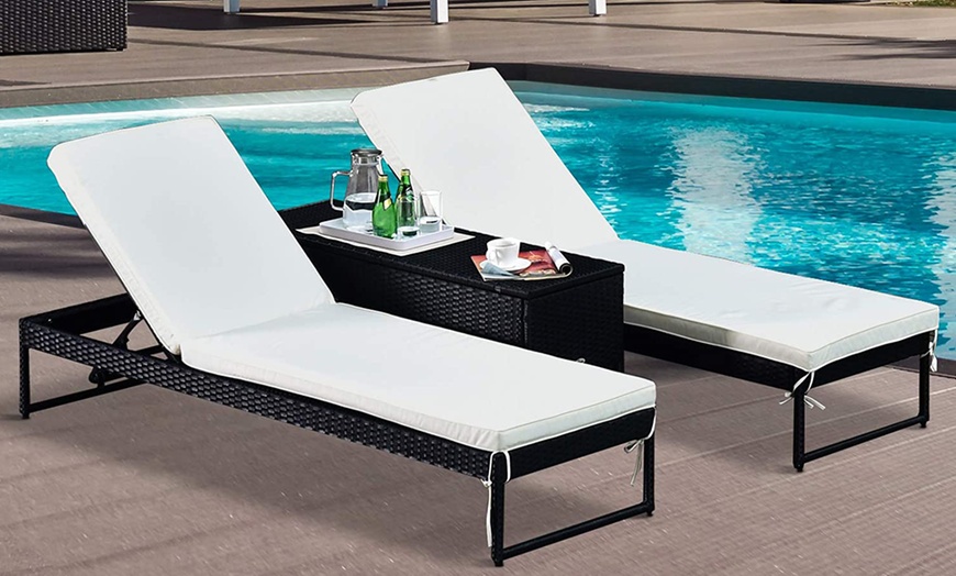 Image 6: Outsunny Rattan Sun Lounger Set