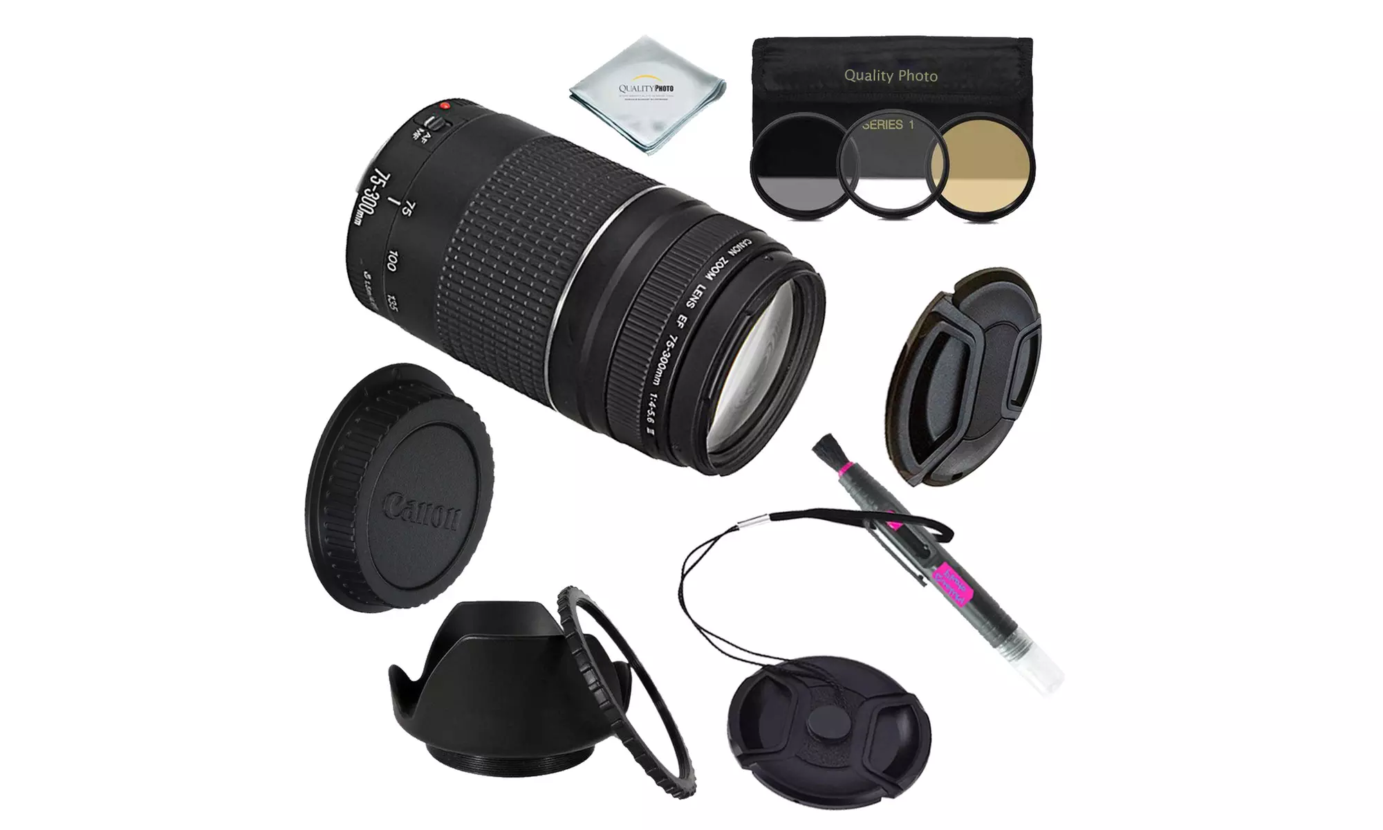 Canon EF 75-300mm f/4-5.6 III Telephoto Zoom Lens for Canon SLR Cameras Bundle (8-Piece) - Primary Image